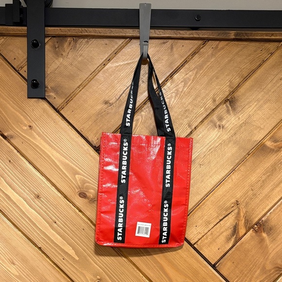 Starbucks Vibrant Red Shopper with Black Ribbon Straps - Picture 3 of 7